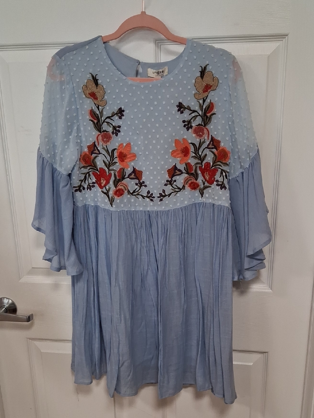 Umgee Light Blue Embroidered Floral Tunic
